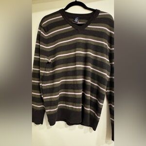 Gap Men's Large 100% Merino Wool V-Neck Sweater (Grey/ Lilac|Green Stripes)